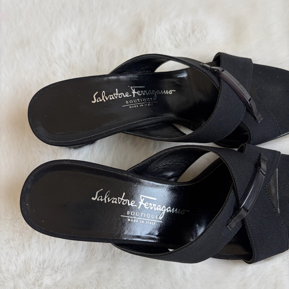 Salvatore Ferragamo Black Slip-On Heeled Sandals | 6.5 2 A - Picture 2 of 13